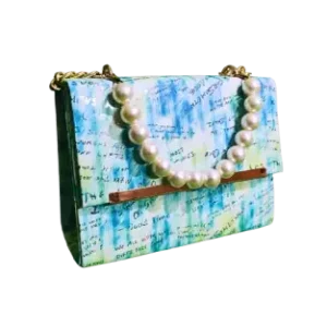 blue writing crossbody